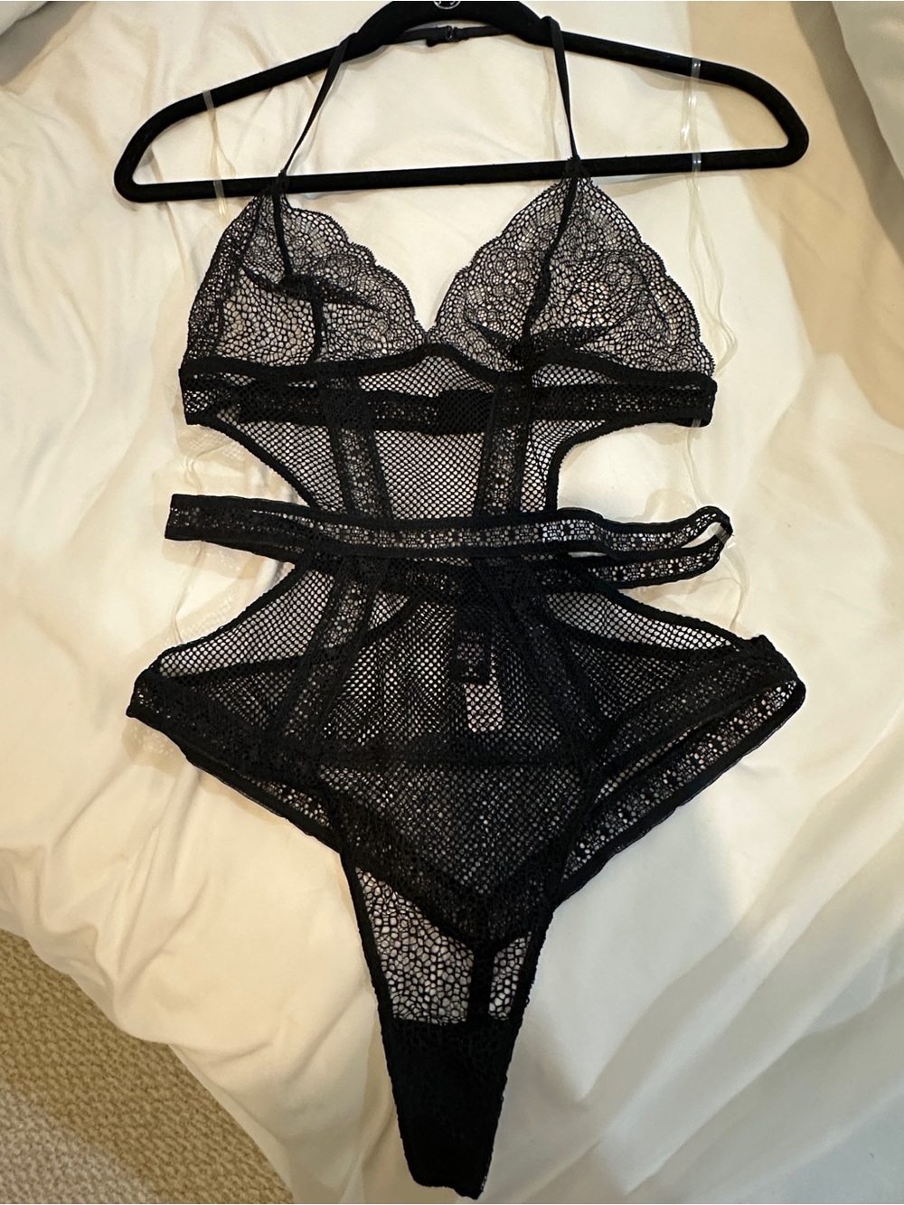 Victoria's Secret Very Sexy Black Lace Strappy Teddy Bodysuit NWT M